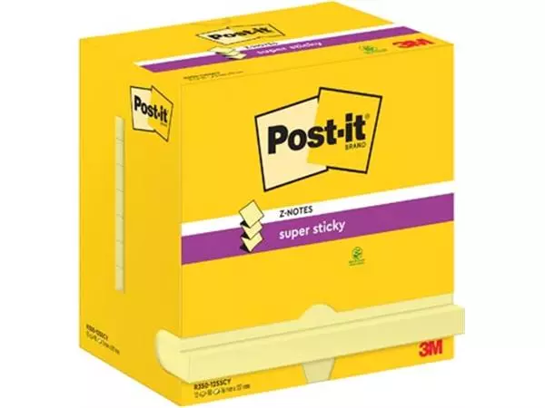 Een Post-It Super Sticky Z-Notes, 90 vel, ft 76 x 127 mm, geel, pak van 12 blokken koop je bij ShopXPress