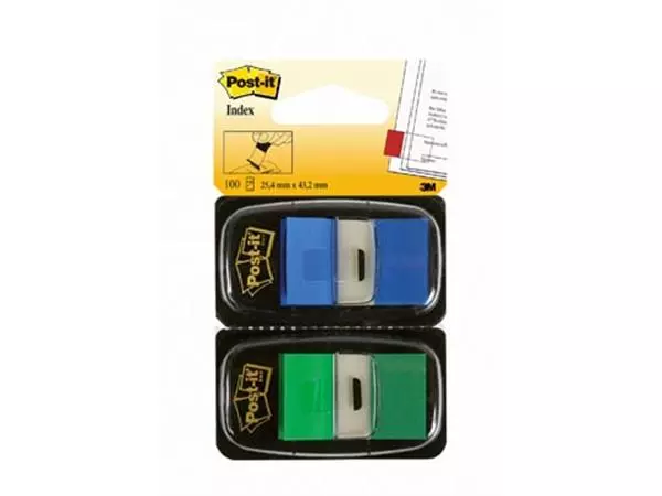 Een Post-it Index Standaard Duo Pack, 100 tabs, groen/blauw koop je bij ShopXPress