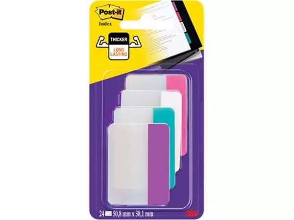 Een Post-it Index Strong, ft 38 x 50,8 mm, blister met 4 kleuren, 6 tabs per kleur koop je bij ShopXPress