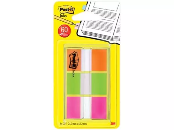 Een Post-it Index standaard, ft 25,4 x 43,2 mm, blister met 3 kleuren, 20 tabs per kleur koop je bij ShopXPress