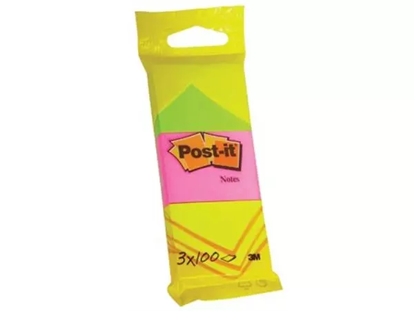 Een Post-it Notes, 100 vel, ft 38 x 51 mm, blister van 3 blokken in neongeel, guava roze en neongroen koop je bij ShopXPress