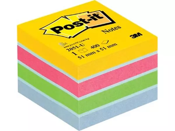 Een Post-it Notes mini kubus, 400 vel, ft 51 x 51 mm, geassorteerde kleuren koop je bij ShopXPress