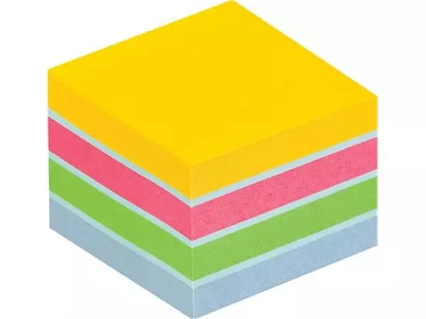 Een Post-it Notes mini kubus, 400 vel, ft 51 x 51 mm, geassorteerde kleuren, op blister koop je bij ShopXPress