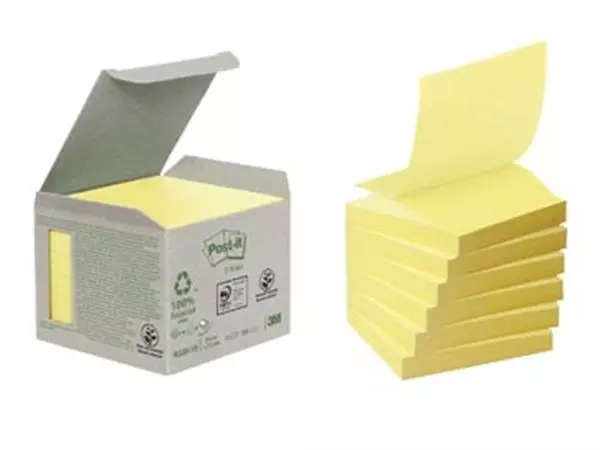 Een Post-it Recycled Z-notes, 100 vel, ft 76 x 76 mm, geel, pak van 6 blokken koop je bij ShopXPress