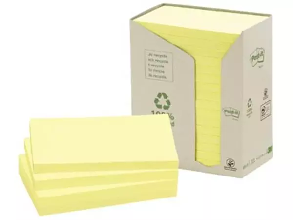 Een Post-it Recycled notes, 100 vel, ft 76 x 127 mm, geel, pak van 16 blokken koop je bij ShopXPress