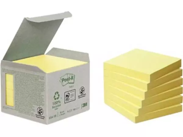 Een Post-it Recycled notes, 100 vel, ft 76 x 76 mm, geel, pak van 6 blokken koop je bij ShopXPress