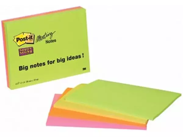 Een Post-it Super Sticky Meeting notes, 45 vel, ft 152 x 203 mm, geassorteerde kleuren, pak van 4 blokken koop je bij ShopXPress