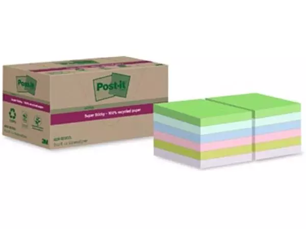 Een Post-it Super Sticky Notes Recycled, 70 vel, ft 47,6 x 47,6 mm, assorti, pak van 12 blokken koop je bij ShopXPress