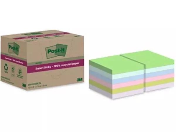 Een Post-it Super Sticky Notes Recycled, 70 vel, ft 76 x 76 mm, assorti, pak van 12 blokken koop je bij ShopXPress