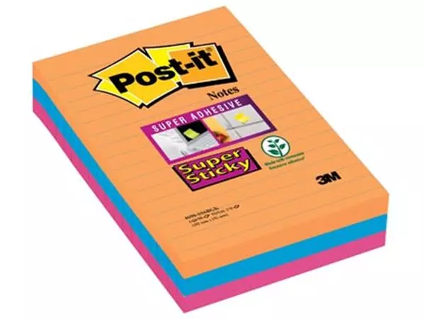 Een Post-it Super Sticky Notes XXL Boost, 90 vel, ft 101 X 152 mm, gelijnd, geassorteerde kleuren, pak van 3 koop je bij ShopXPress