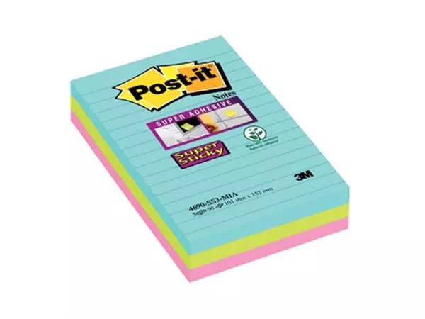 Een Post-it Super Sticky Notes XXL Cosmic, 90 vel, ft 101 X 152 mm, gelijnd, geassorteerde kleuren, pak van 3 koop je bij ShopXPress