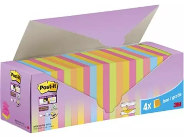 Een Post-it Super Sticky Z-Notes assorti, 90 vel, ft 76 x 76 mm, 20 + 4 GRATIS koop je bij ShopXPress