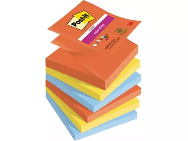 Een Post-it Super Sticky Z-notes Playful, 90 vel, ft 76 x 76 mm, geassorteerde kleuren, pak van 6 blokken koop je bij ShopXPress