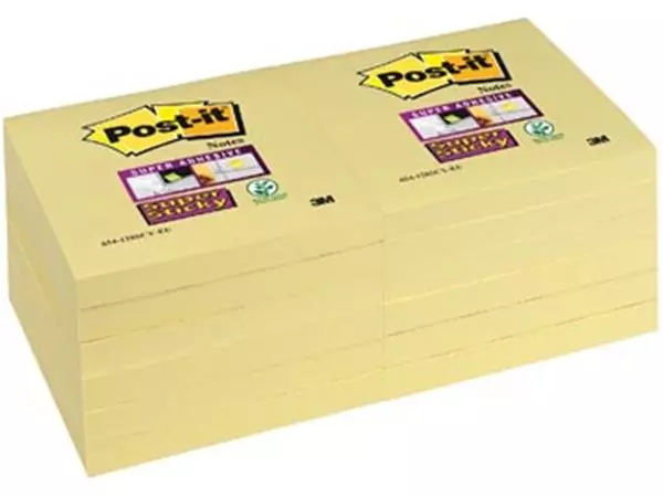 Een Post-it Super Sticky notes, 90 vel, ft 76 x 76 mm, geel, pak van 12 blokken koop je bij ShopXPress