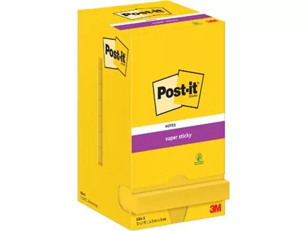 Een Post-it Super Sticky notes, 90 vel, ft 76 x 76 mm, pak van 12 blokken, neongeel koop je bij ShopXPress