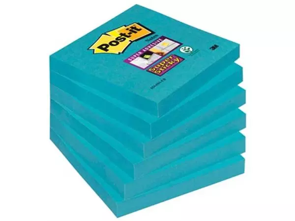 Een Post-it Super Sticky notes, 90 vel, ft 76 x 76 mm, pak van 6 blokken, blauw (paradise blue) koop je bij ShopXPress
