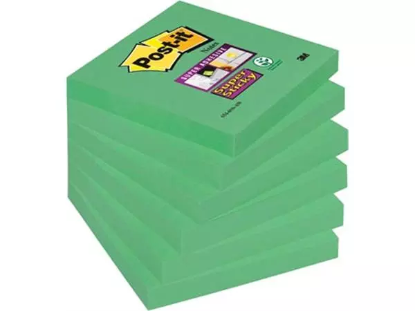 Een Post-it Super Sticky notes, 90 vel, ft 76 x 76 mm, pak van 6 blokken, groen (clover green) koop je bij ShopXPress