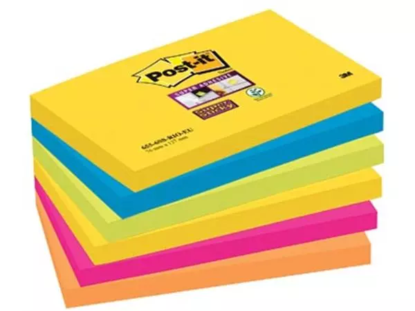 Een Post-it Super Sticky notes Carnival, 90 vel, ft 76 x 127 mm, pak van 6 blokken koop je bij ShopXPress