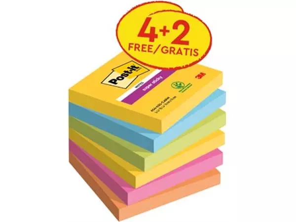 Een Post-it Super Sticky notes Carnival, 90 vel, ft 76 x 76 mm, 4 + 2 GRATIS koop je bij ShopXPress