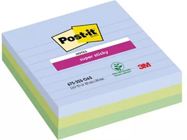 Een Post-it Super Sticky notes XL Oasis, 70 vel, ft 101 x 101 mm, gelijnd, assorti, pak van 3 blokken koop je bij ShopXPress