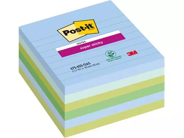 Een Post-it Super Sticky notes XL Oasis, 90 vel, ft 101 x 101 mm, gelijnd, geassorteerde kleuren, pak van 6 b koop je bij ShopXPress