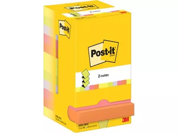 Een Post-it Z-notes, 100 vel, ft 76 x 76 mm, pak van 12 blokken, assorti neonkleuren koop je bij ShopXPress