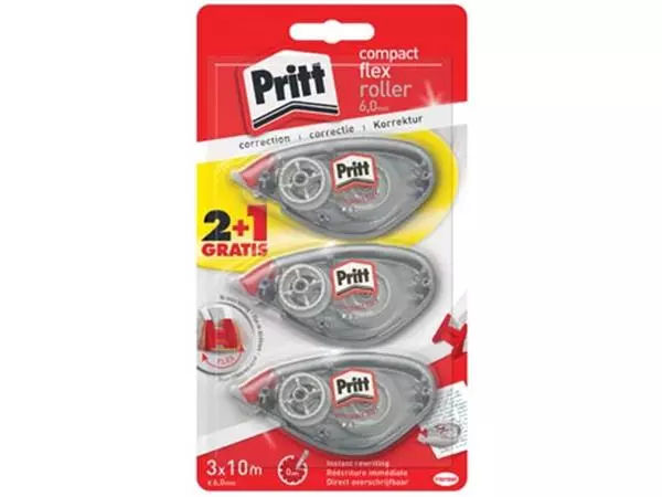 Een Pritt correctieroller Compact Flex 6 mm x 10 m, blister 2 + 1 gratis koop je bij ShopXPress