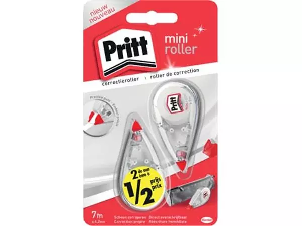 Een Pritt mini correctieroller, blister met 2 stuks waarvan 2de aan halve prijs koop je bij ShopXPress