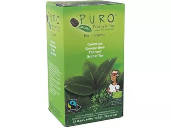 Een Puro Bio thee, groene thee, fairtrade, pak van 25 zakjes koop je bij ShopXPress