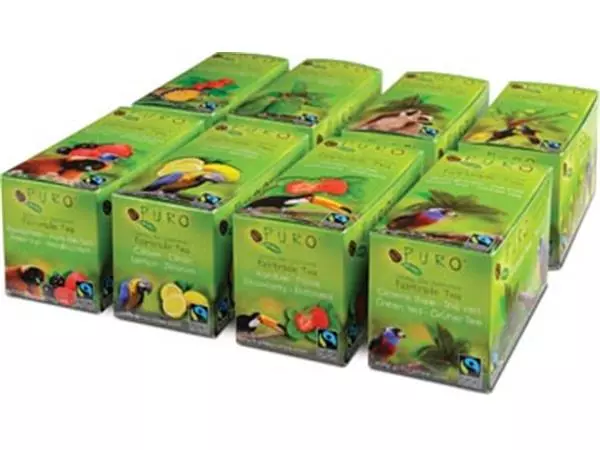 Een Puro thee, geassorteerde smaken, fairtrade, 8 pakken van 25 zakjes koop je bij ShopXPress