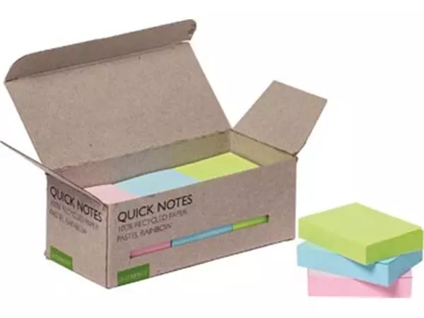 Een Q-CONNECT Quick Notes Recycled pastel, ft 38 x 51 mm, 100 vel, doos van 12 stuks in geassorteerde kleuren koop je bij ShopXPress