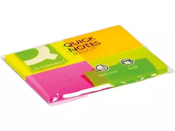 Een Q-CONNECT Quick Notes, ft 38 x 51 mm, 50 vel, pak van 4 blokken in neonkleuren koop je bij ShopXPress