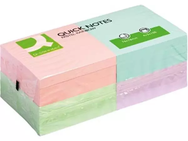 Een Q-CONNECT Quick Notes, ft 76 x 76 mm, 100 vel, pak van 12 blokken in pastelkleuren koop je bij ShopXPress