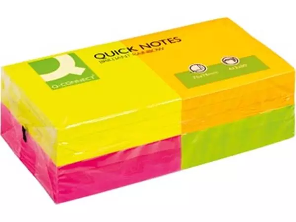 Een Q-CONNECT Quick Notes, ft 76 x 76 mm, 80 vel, pak van 12 blokken in 4 neonkleuren koop je bij ShopXPress