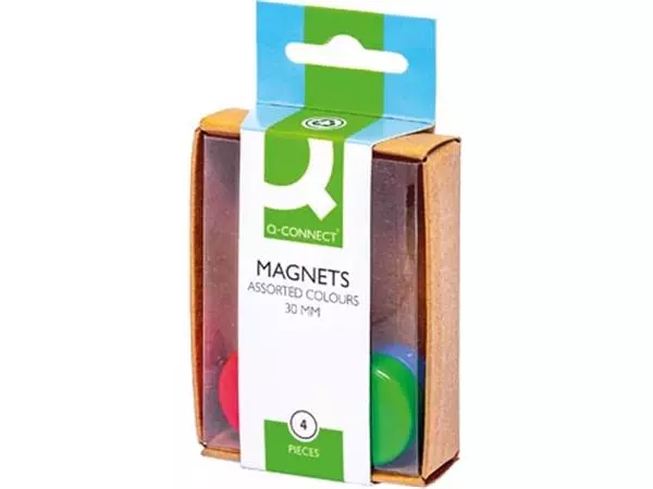 Een Q-CONNECT magneten 25 mm geassorteerde kleuren doos van 4 stuks koop je bij ShopXPress