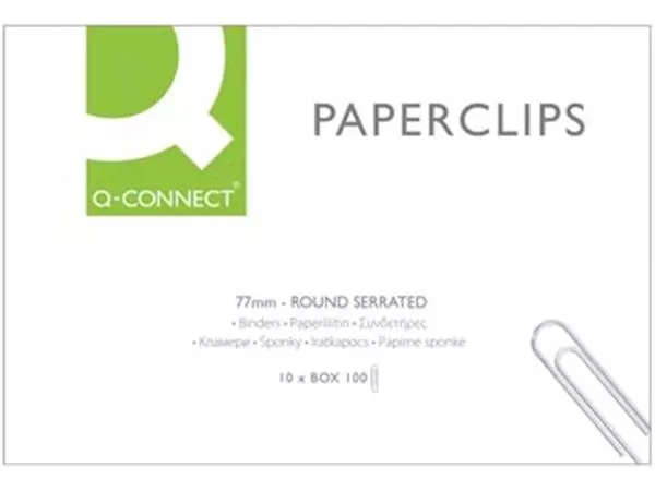Een Q-CONNECT papierklemmen, 77 mm, doos van 100 stuks koop je bij ShopXPress