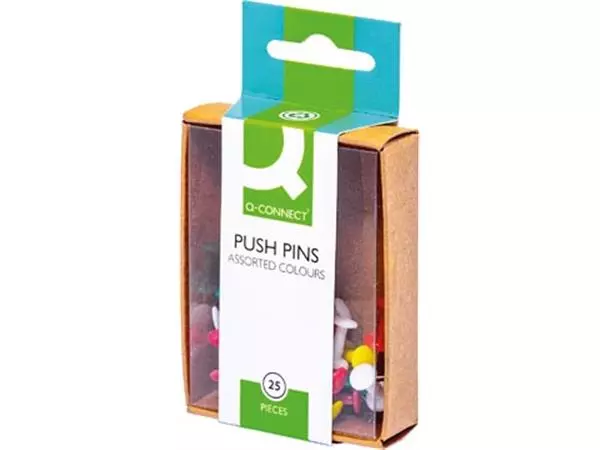 Een Q-CONNECT prikbordspelden, doosje van 25 stuks, geassorteerde kleuren koop je bij ShopXPress