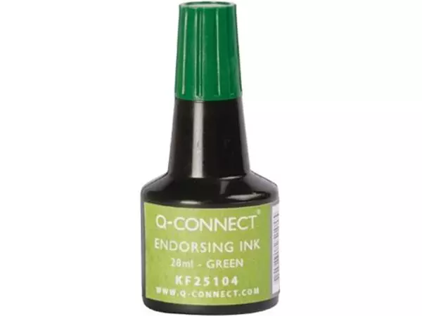 Een Q-CONNECT stempelinkt, flesje van 28 ml, groen koop je bij ShopXPress