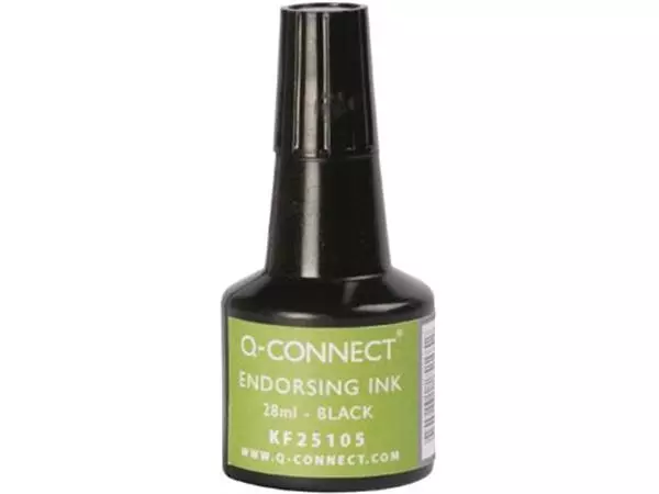 Een Q-CONNECT stempelinkt, flesje van 28 ml, zwart koop je bij ShopXPress