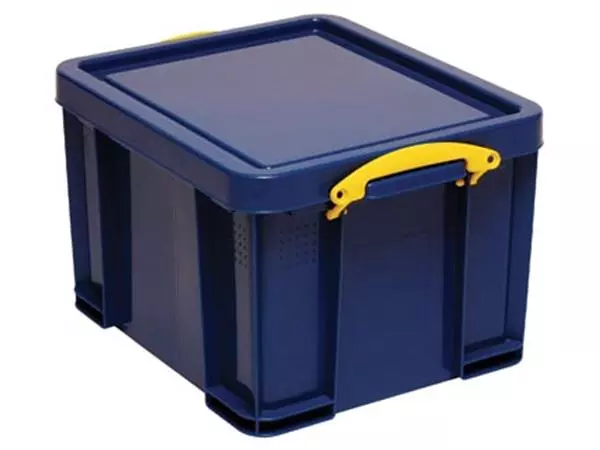 Een Really Useful Box opbergdoos 35 liter, donkerblauw met gele handvaten koop je bij ShopXPress