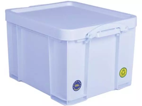 Een Really Useful Box opbergdoos 35 liter, neonwit met witte handvaten koop je bij ShopXPress