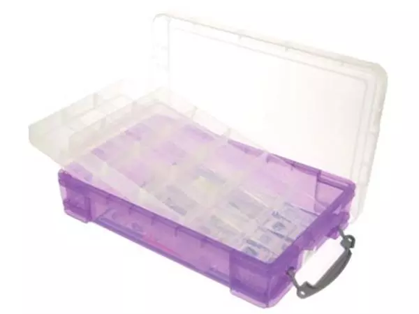 Een Really Useful Box opbergdoos 4 liter met 2 dividers, transparant paars koop je bij ShopXPress