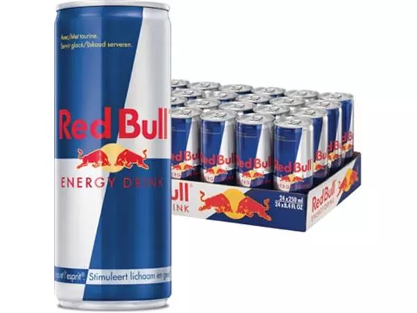 Een Red Bull energiedrank, regular, blik van 25 cl, pak van 24 stuks koop je bij ShopXPress