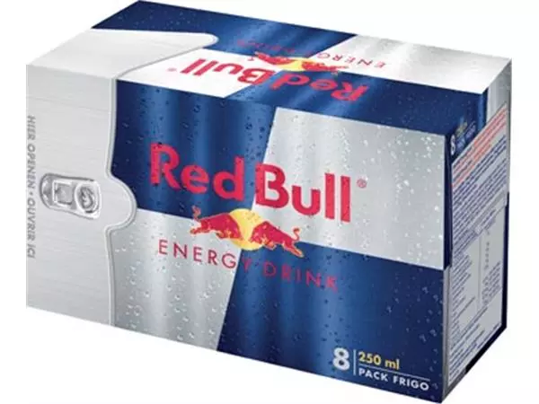 Een Red Bull energiedrank, regular, blik van 25 cl, pak van 8 stuks koop je bij ShopXPress