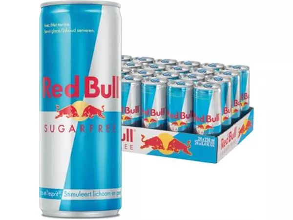 Een Red bull energiedrank, sugarfree, blik van 25 cl, pak van 24 stuks koop je bij ShopXPress