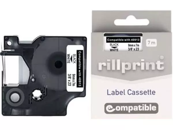 Een Rillprint compatible D1 tape voor Dymo 40913, 9 mm, zwart op wit koop je bij ShopXPress