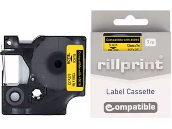Een Rillprint compatible D1 tape voor Dymo 45018, 12 mm, zwart op geel koop je bij ShopXPress