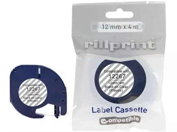 Een Rillprint compatible LetraTAG tape voor Dymo 12267, 12 mm, plastic, transparant koop je bij ShopXPress
