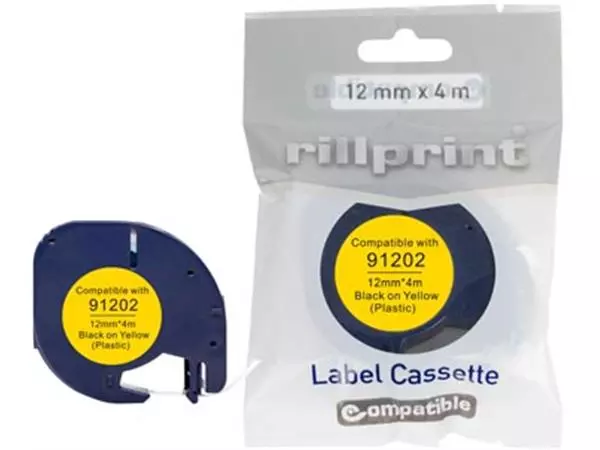 Een Rillprint compatible LetraTAG tape voor Dymo 91202, 12 mm, plastic, geel koop je bij ShopXPress