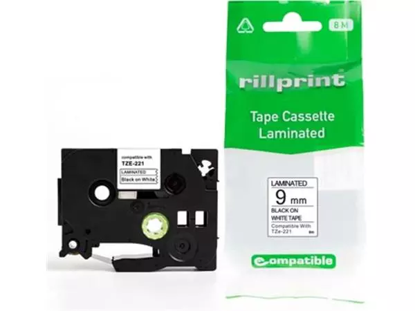 Een Rillprint compatible TZe tape voor Brother TZe-221, 9 mm, zwart op wit koop je bij ShopXPress